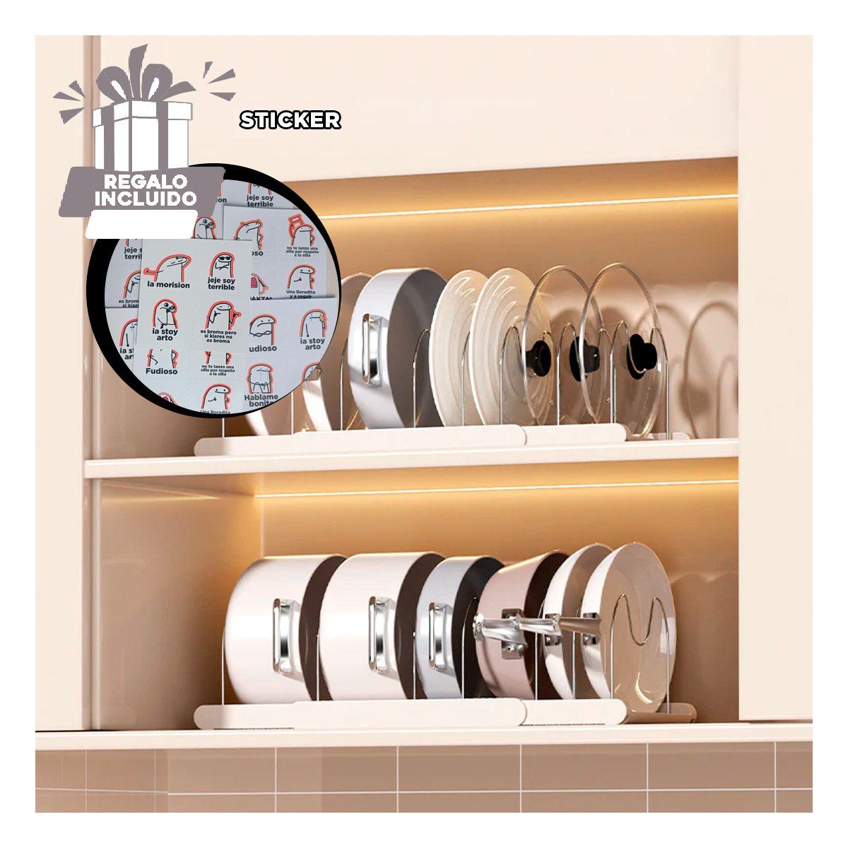 RYBIU IMPORT - Pack4 Organizador Cocina Ovalada Blanco Y+Regalo Stickers