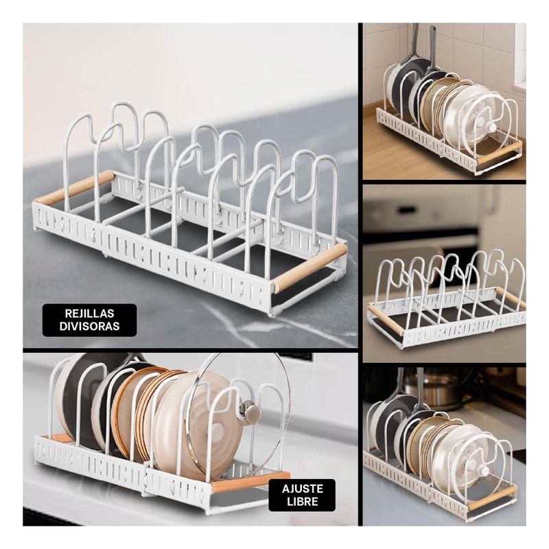 RYBIU IMPORT - Soporte Organizador de Ollas con Borde de Madera en Blanco