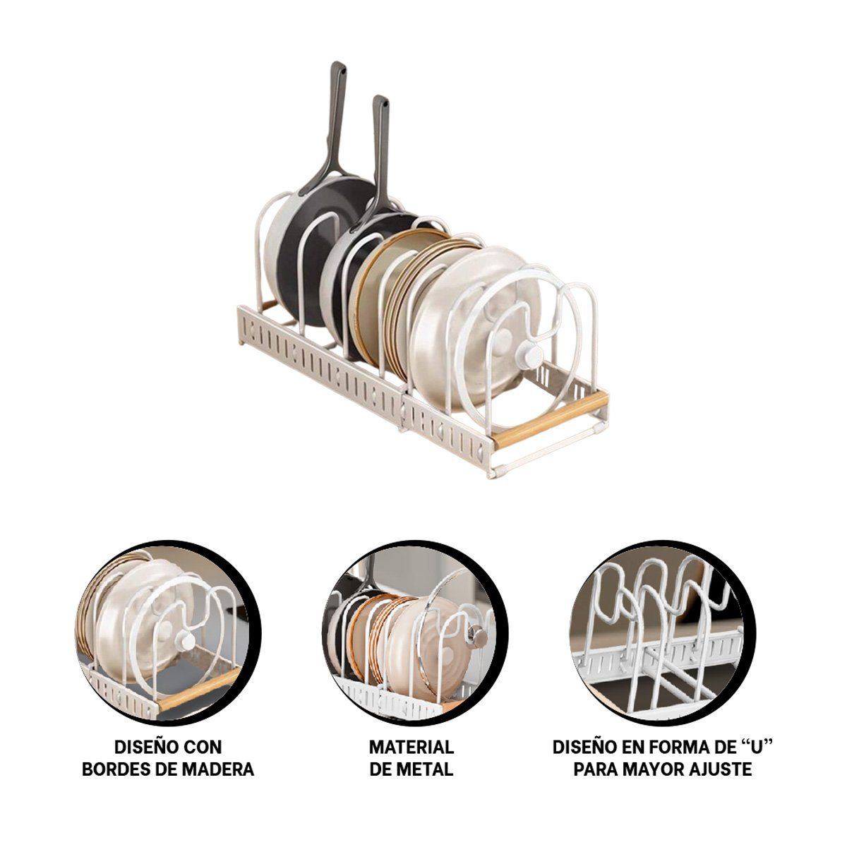RYBIU IMPORT - Pack4 Estante Ajustable para Cocina con Borde de Madera