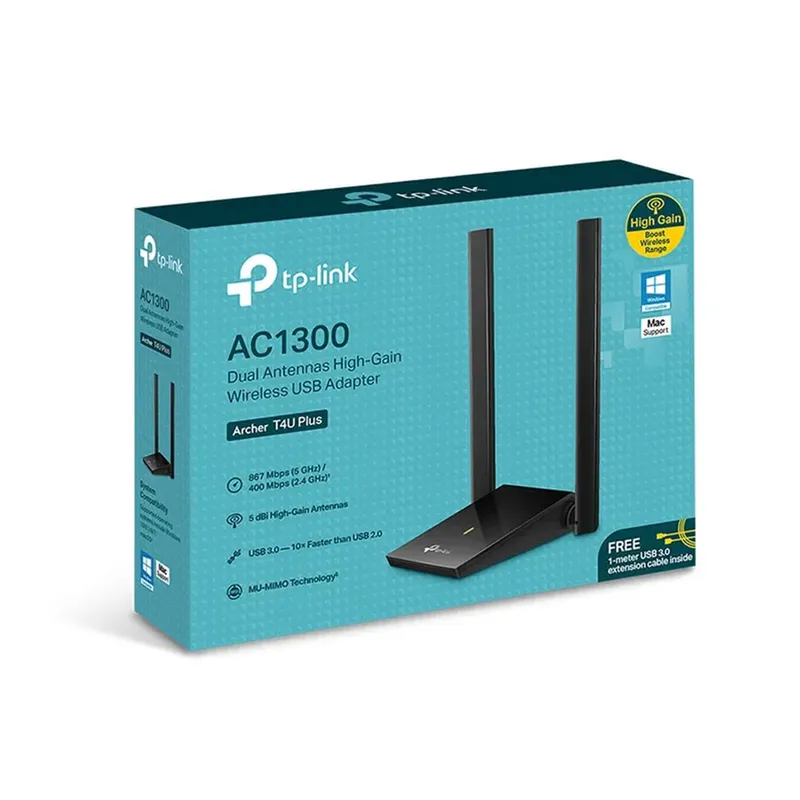 GENERICO - Adaptador Wi-Fi Usb Tp-Link Archer T4U Plus Ac1300 Velocidad 24Ghz Conexión Rápida Y Ef