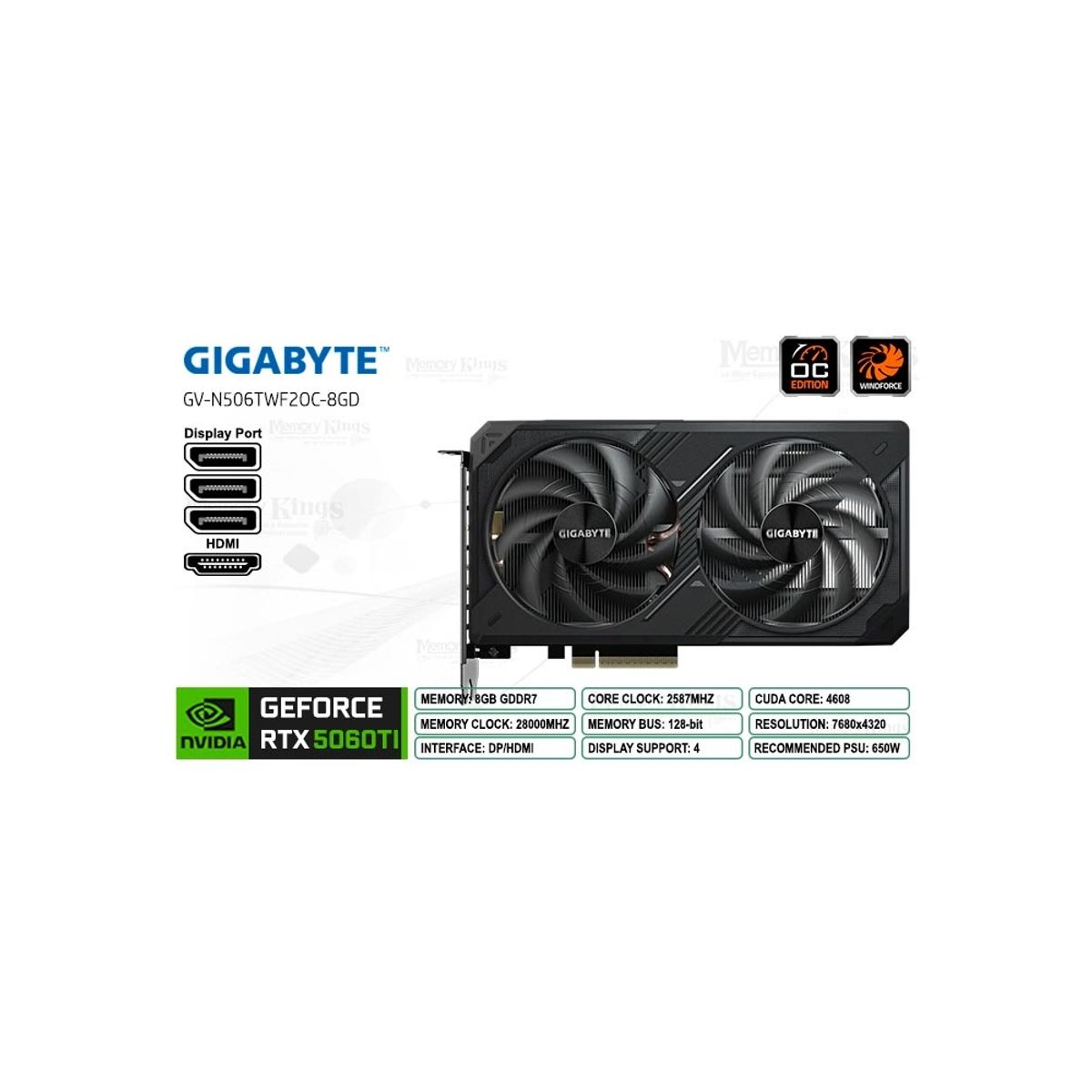 GIGABYTE - Tarjeta Gráfica Gigabyte Geforce Rtx 5060 Ti 8Gb Oc - Rendimiento Excepcional Para Gaming