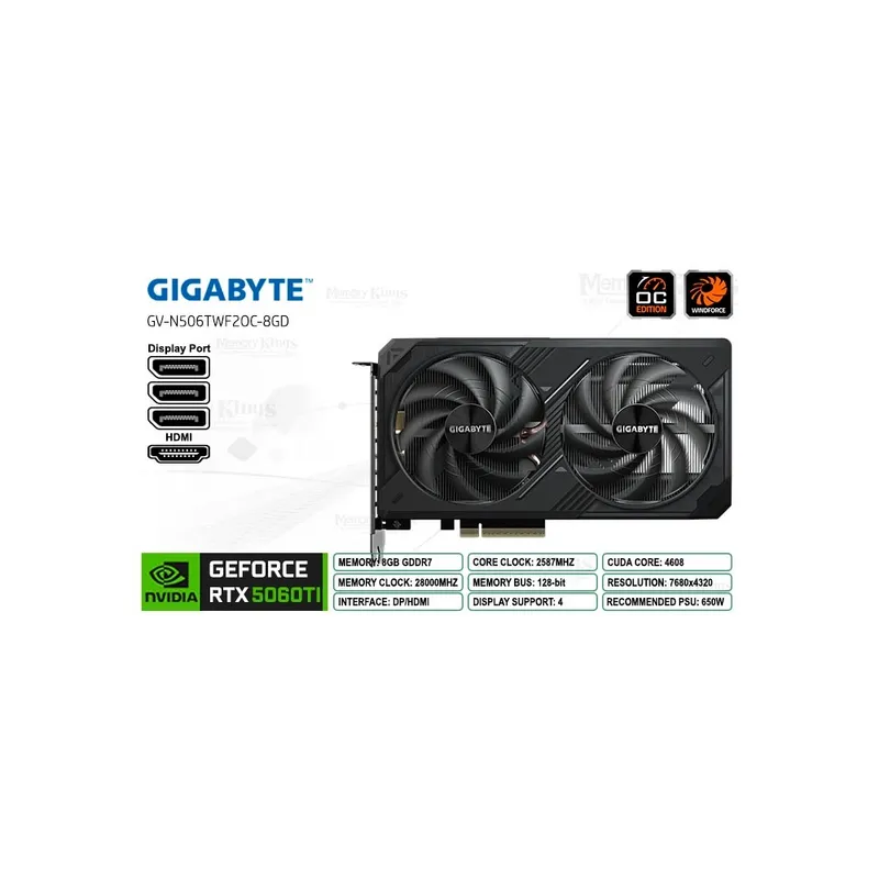 GIGABYTE - Tarjeta Gráfica Gigabyte Geforce Rtx 5060 Ti 8Gb Oc - Rendimiento Excepcional Para Gaming
