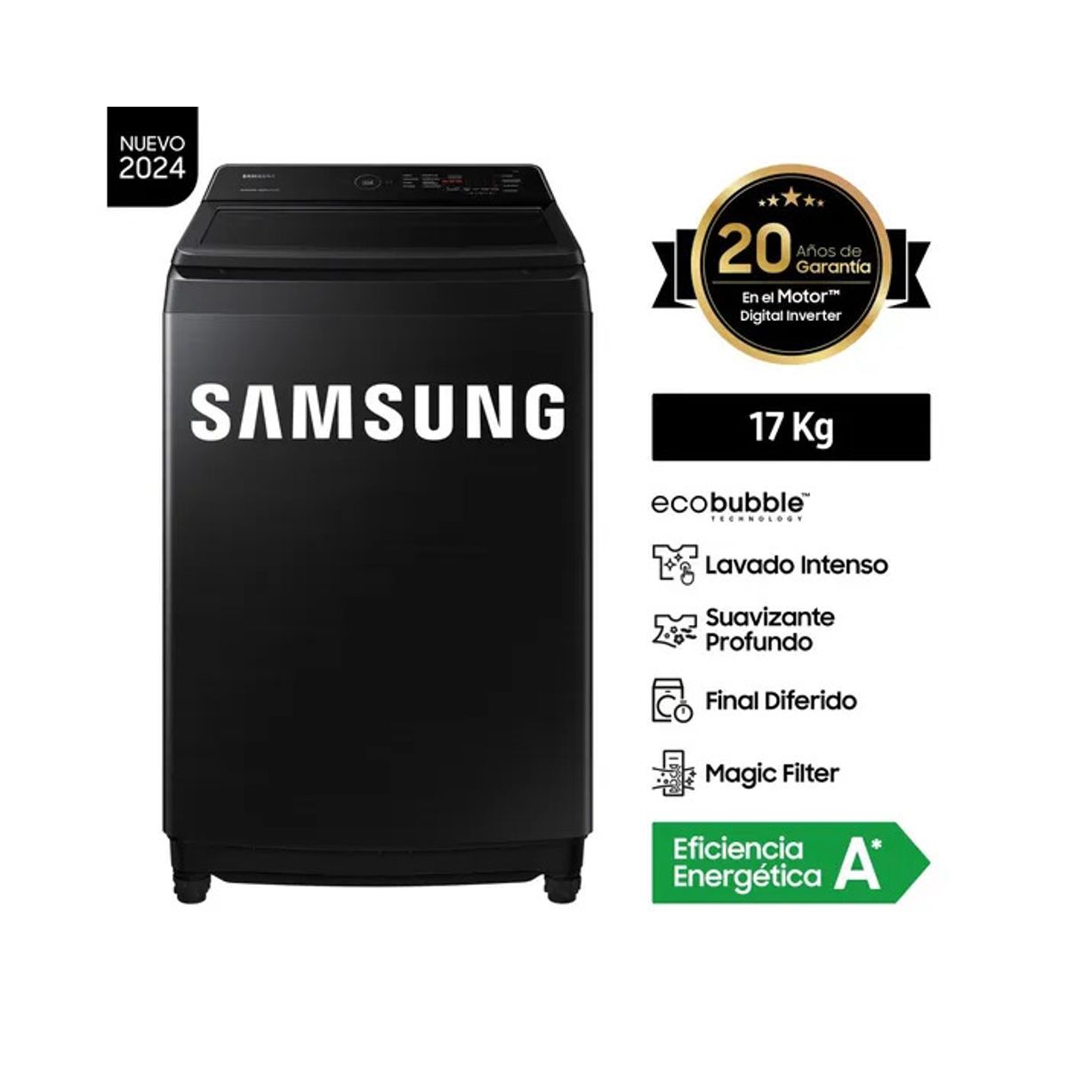 SAMSUNG - Lavadora SAMSUNG Carga Superior 17Kg WA17CG6441BVPE Negro