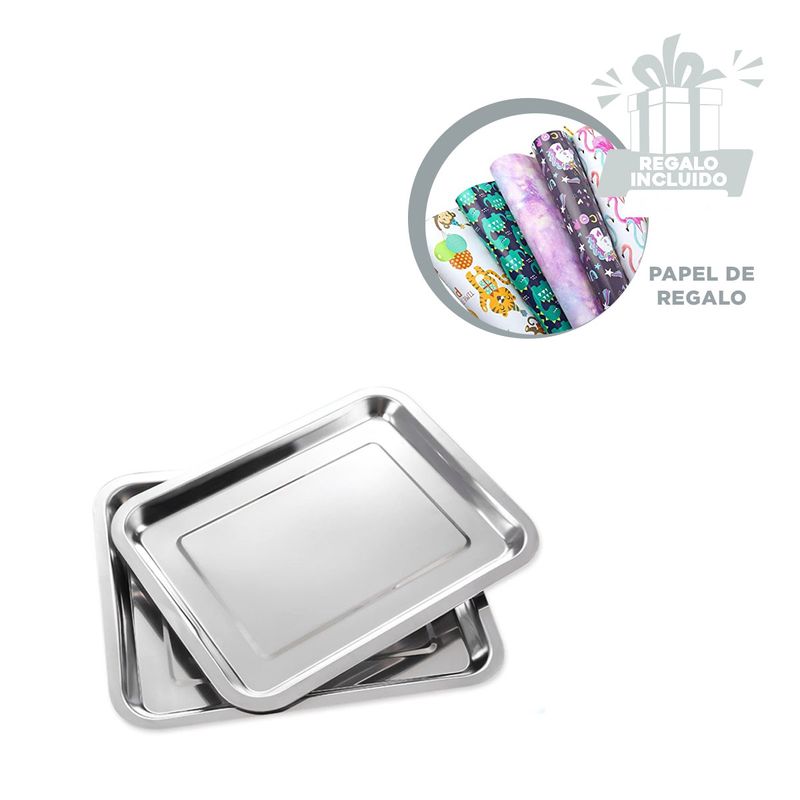 GENERICO - Bandeja con Borde Liso de Acero 36x27x2cm Y+Papel de Regalo