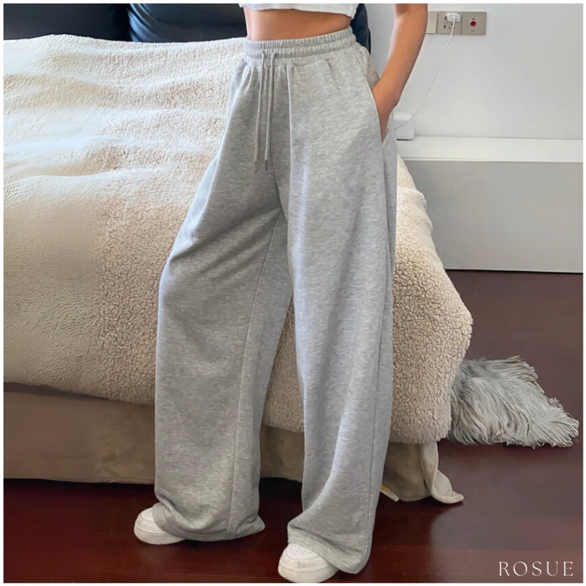 ROSUE - Buzo Pantalón con Bolsillos de Franela Mujer