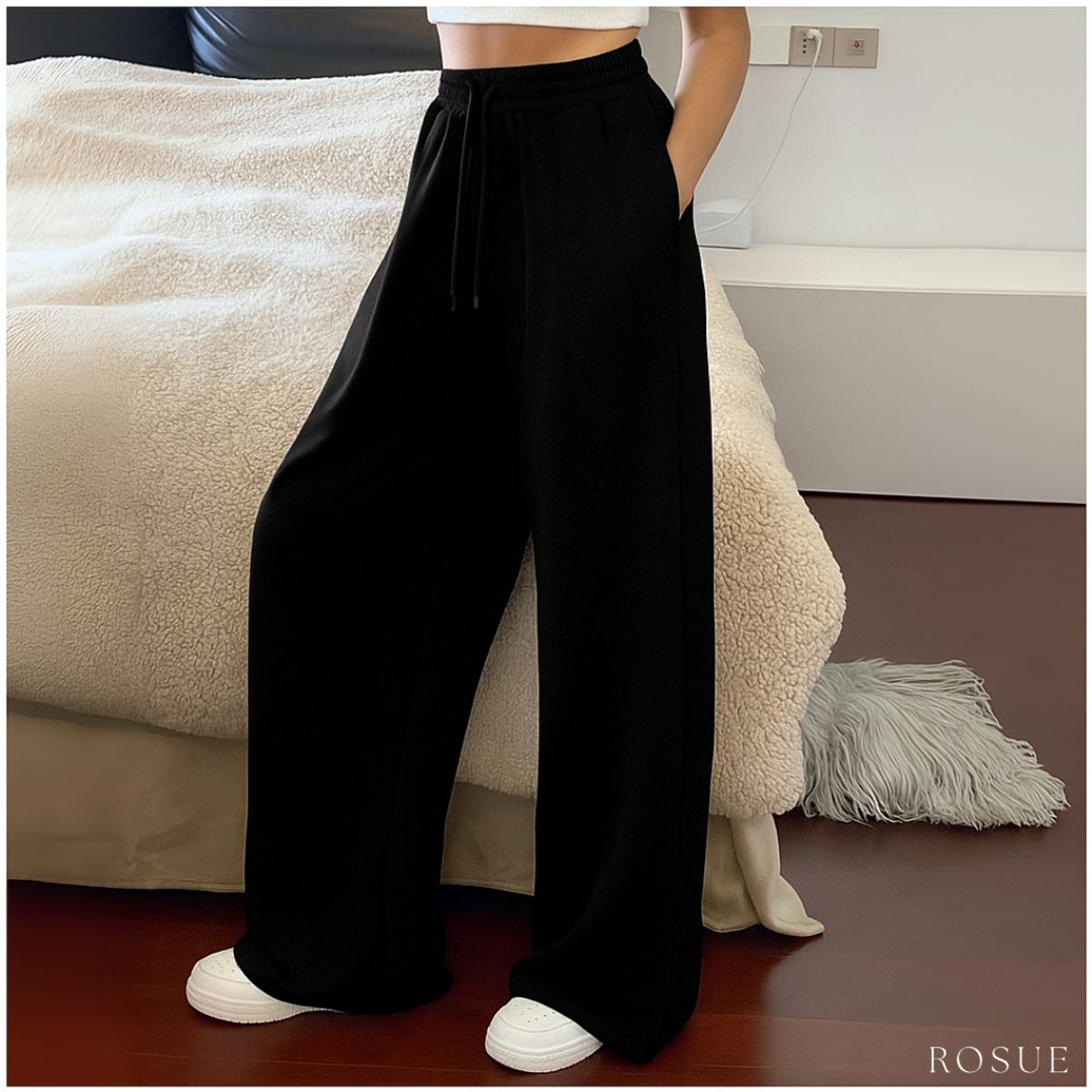 ROSUE - Buzo Pantalón con Bolsillos de Franela Mujer