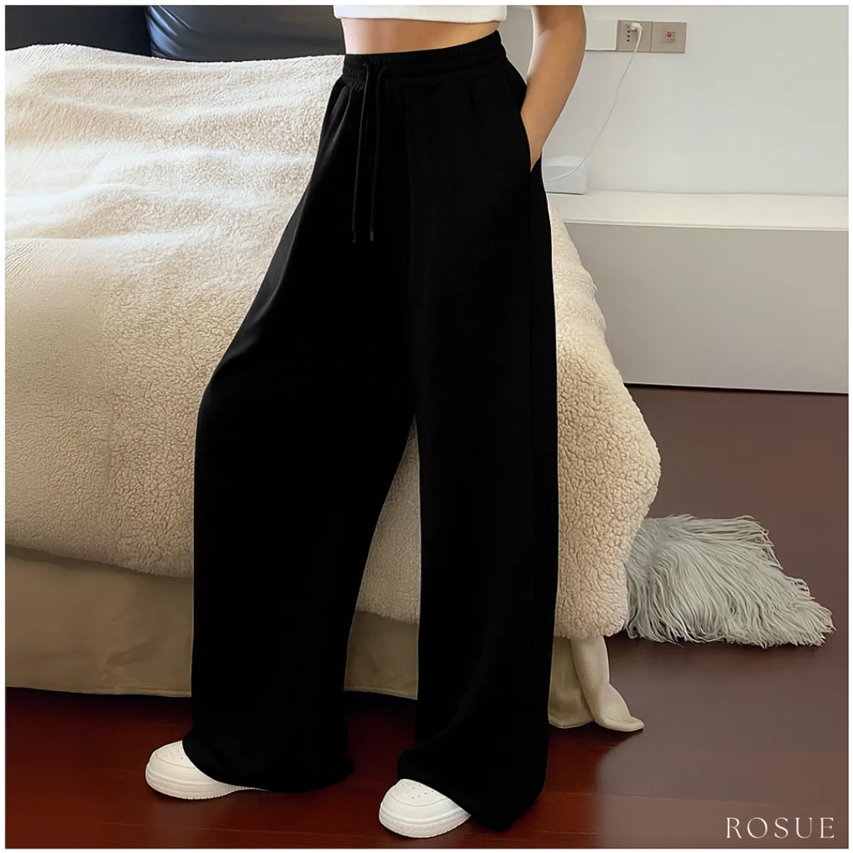 ROSUE - Buzo Pantalón con Bolsillos de Franela Mujer