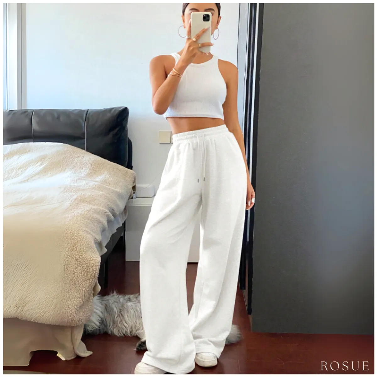 ROSUE - Buzo Pantalón con Bolsillos de Franela Mujer