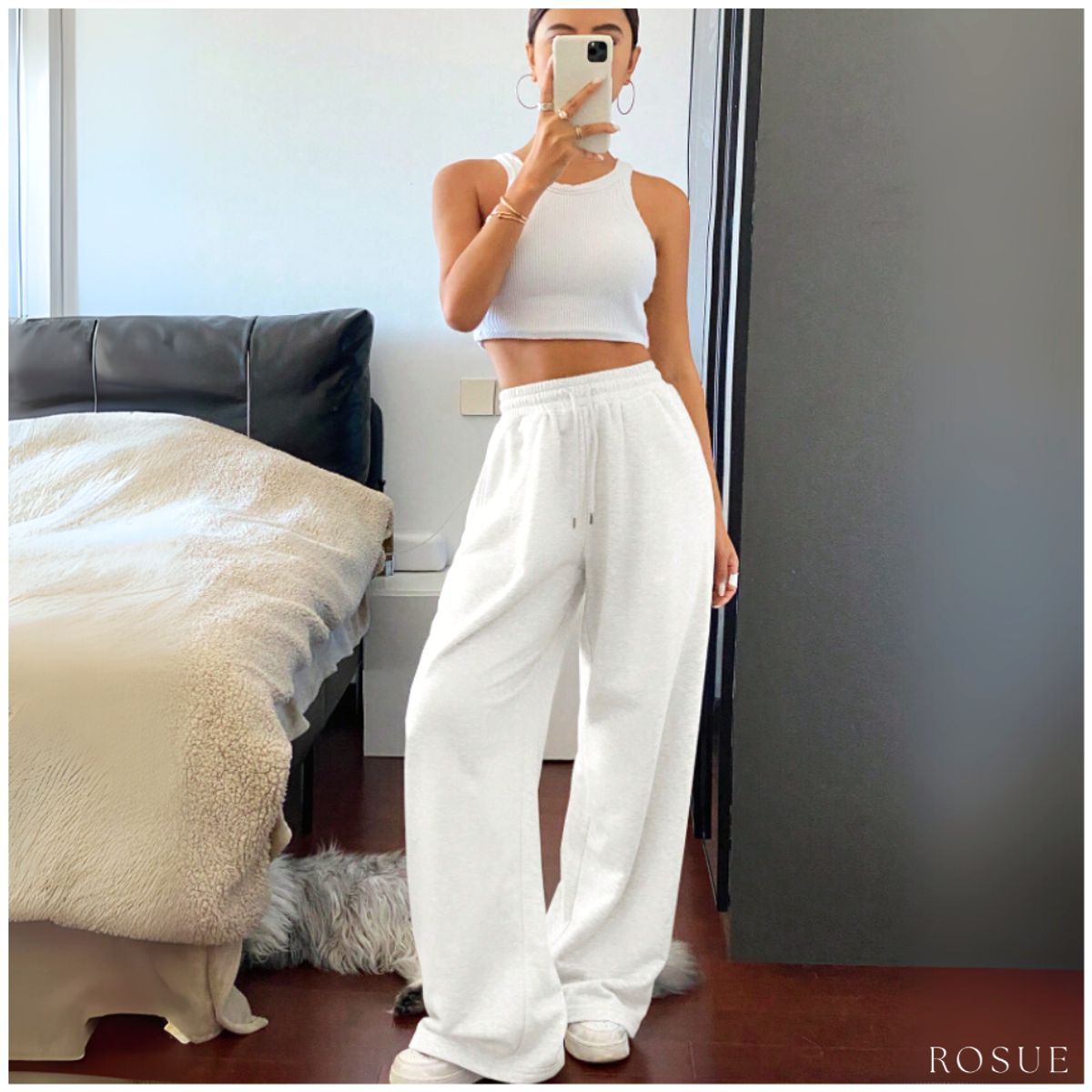 ROSUE - Buzo Pantalón con Bolsillos de Franela Mujer