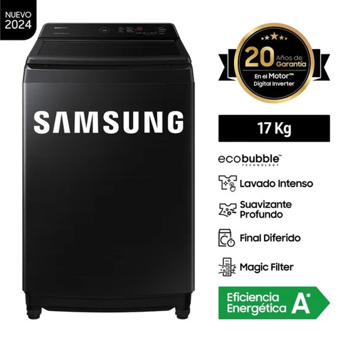 SAMSUNG - Lavadora Samsung EcoBubble™ 17KG Negra WA17CG6441BVPE