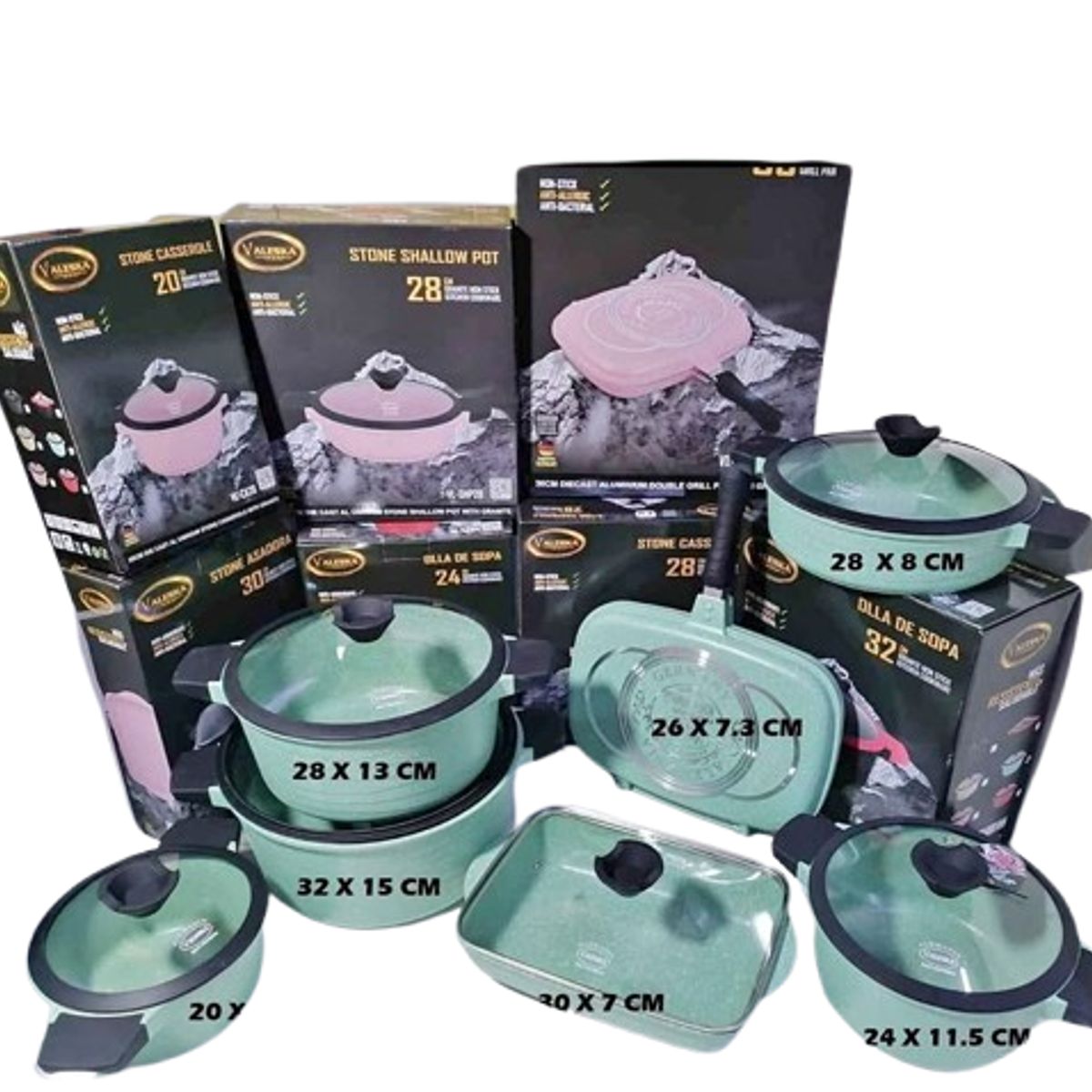 VALESKA - JUEGO DE OLLAS DE 13 PIEZAS ROCA VOLCANICA VALESKA COLOR JADE