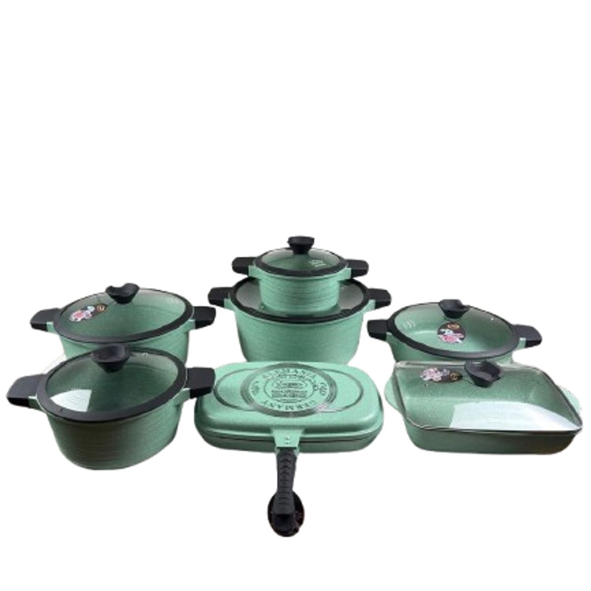 VALESKA - JUEGO DE OLLAS DE 13 PIEZAS ROCA VOLCANICA VALESKA COLOR JADE