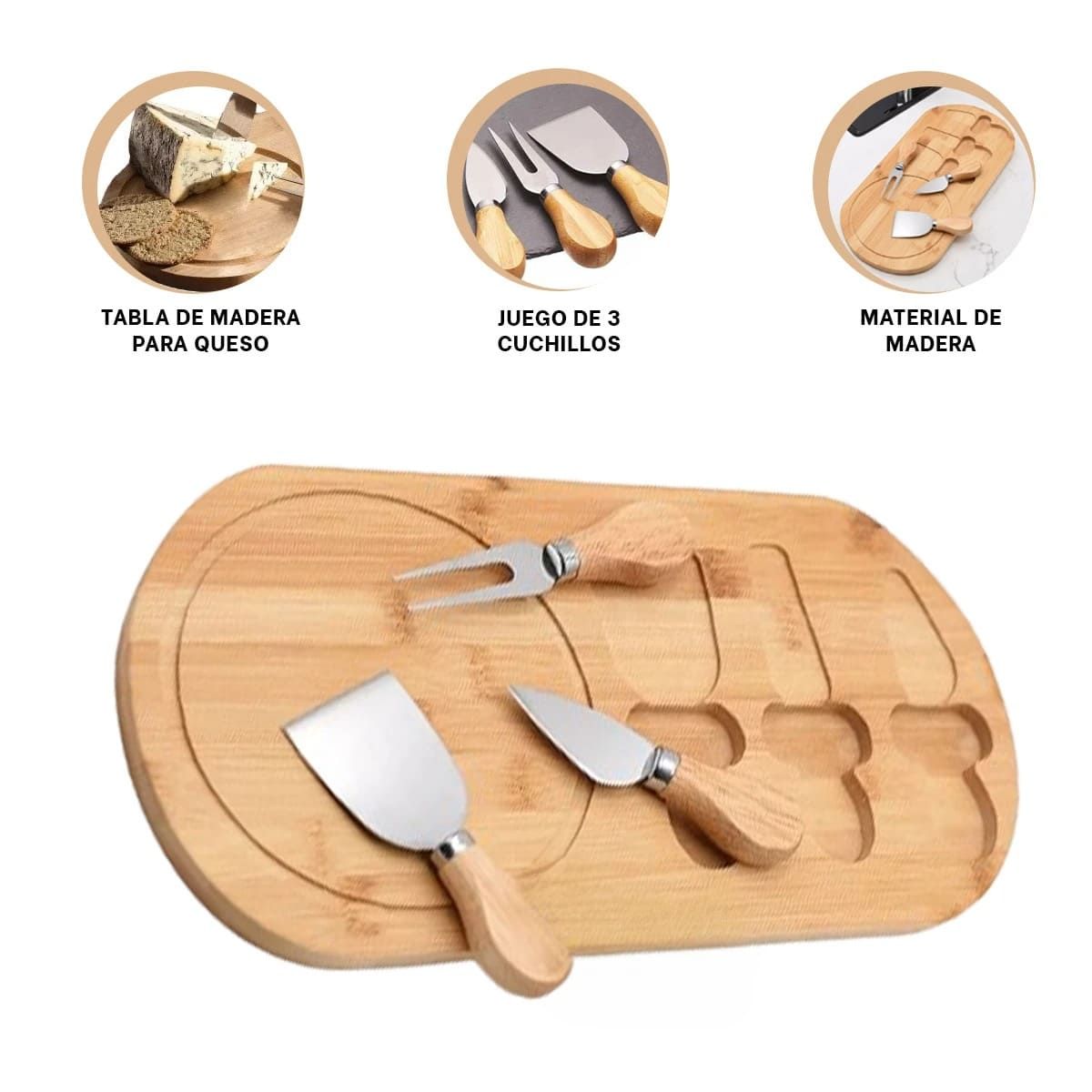 GENERICO - Pack2 Juego de 3 Cuchillitos Madera Y+Regalo Stickers