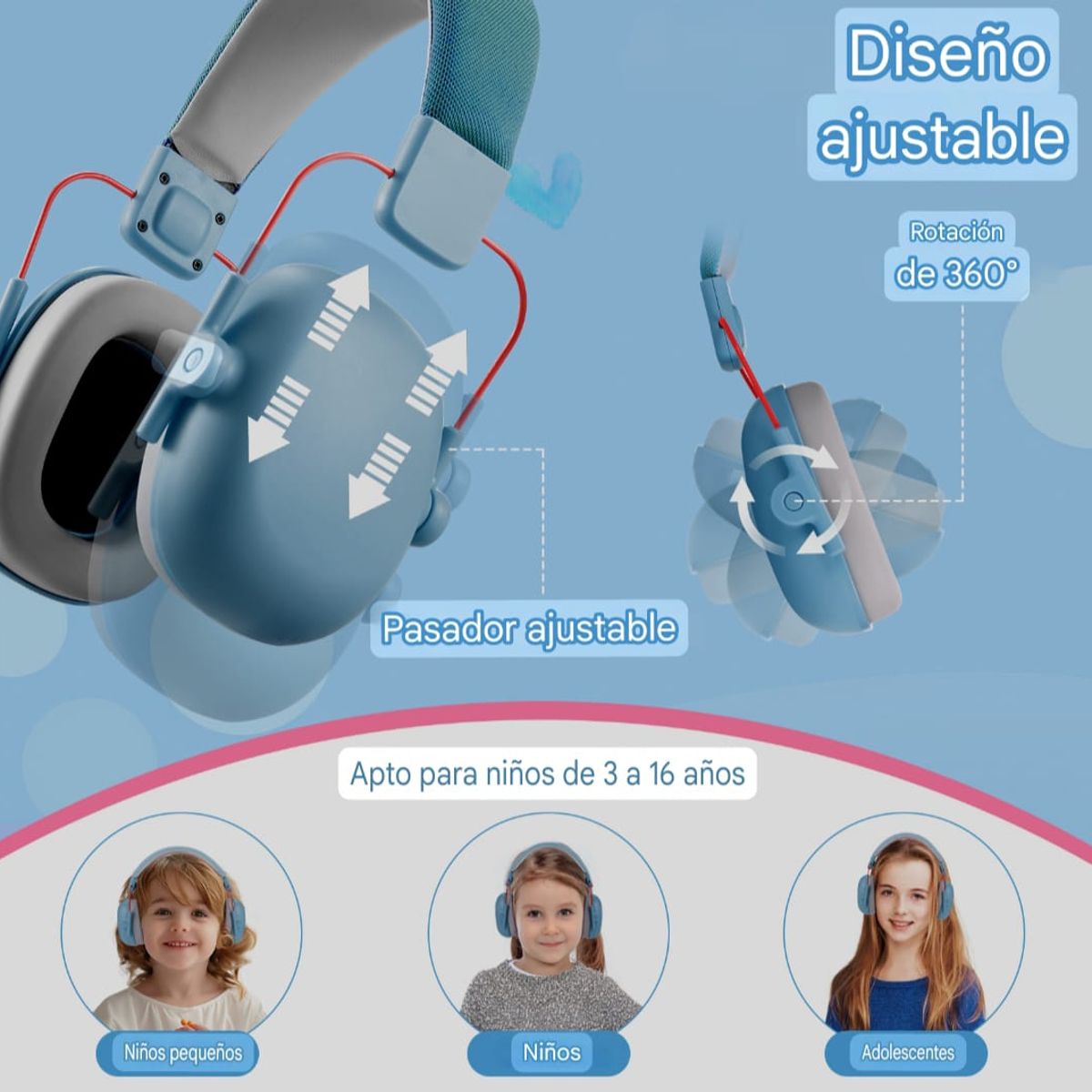 GENERICO - Orejeras  canceladores de Ruido para niños - AZUL