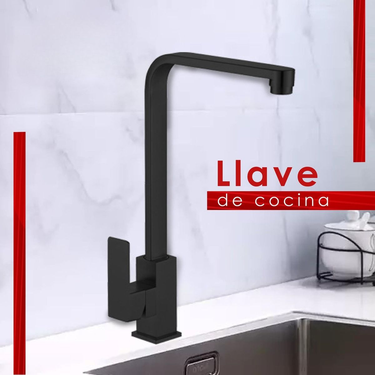 XM - Grifo Ganso para cocina Moderno Negro Mate