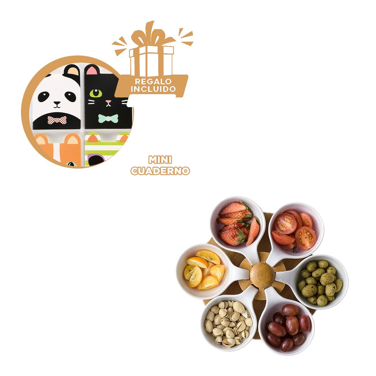 GENERICO - Bandeja Circular con 6 Pocillos en Blanco Y+Regalo Agendita