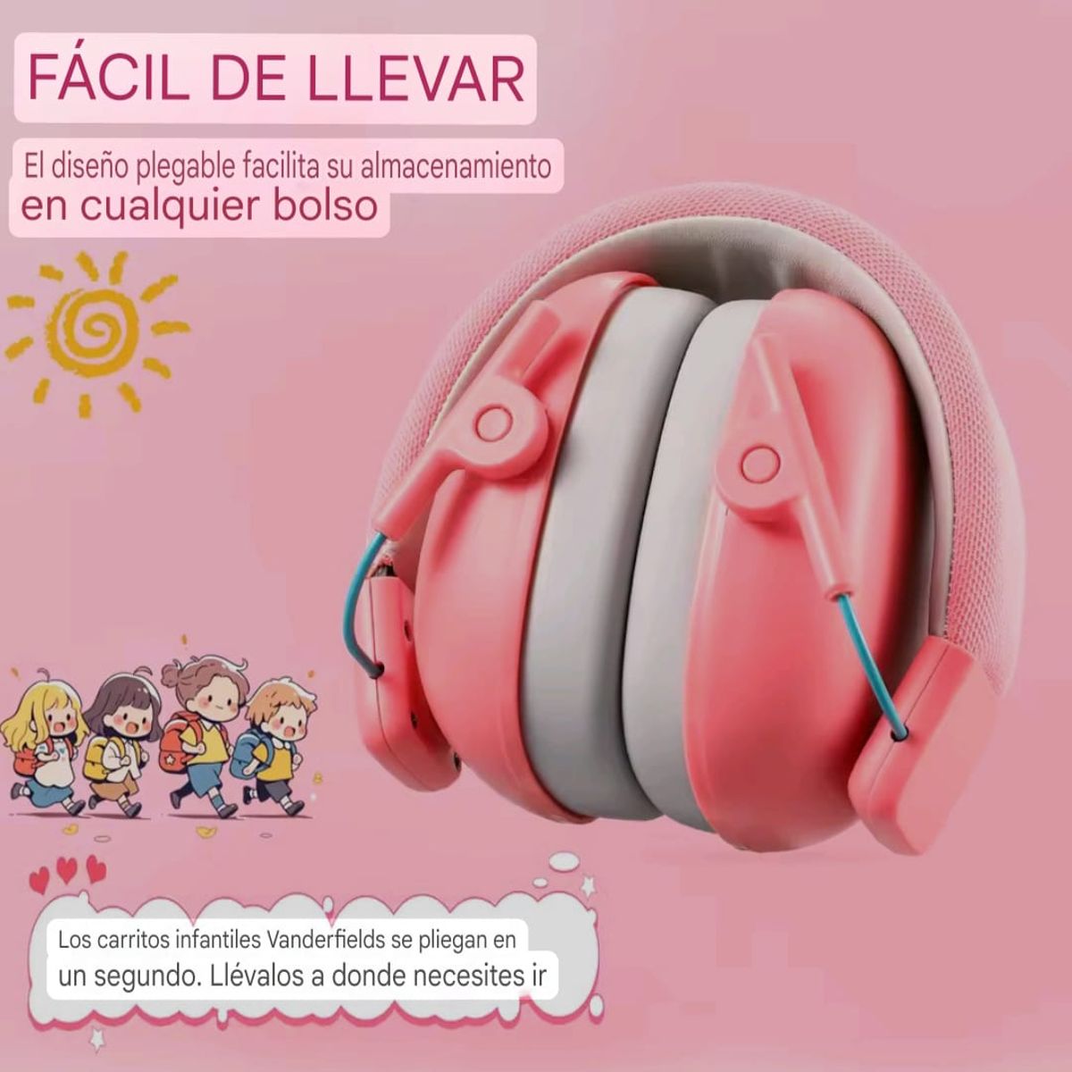 GENERICO - Orejeras Antiruido canceladores de Ruido para niños - ROSADO