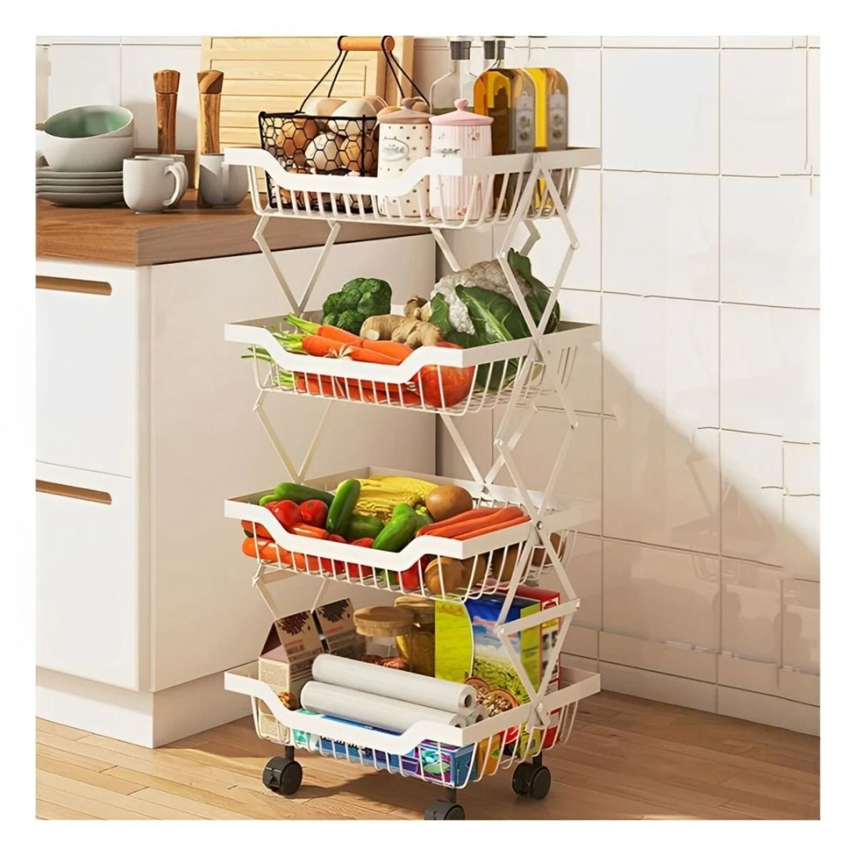 GENERICO - Pack2 Cesta Practico de 5 Pisos Blanco Y+Ligas de Regalo