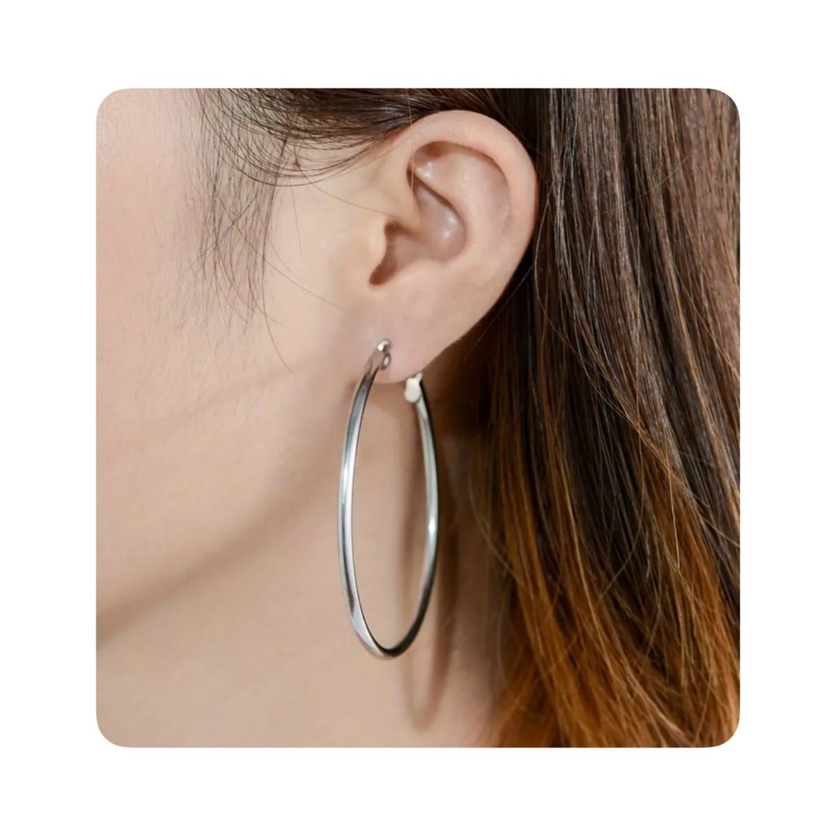 GENERICO - Aretes Acero - Argollas Lisa Grande Plateada