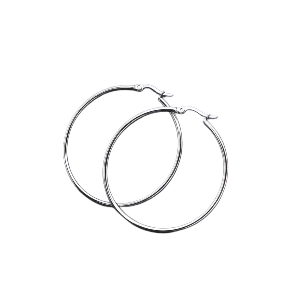 GENERICO - Aretes Acero - Argollas Lisa Grande Plateada