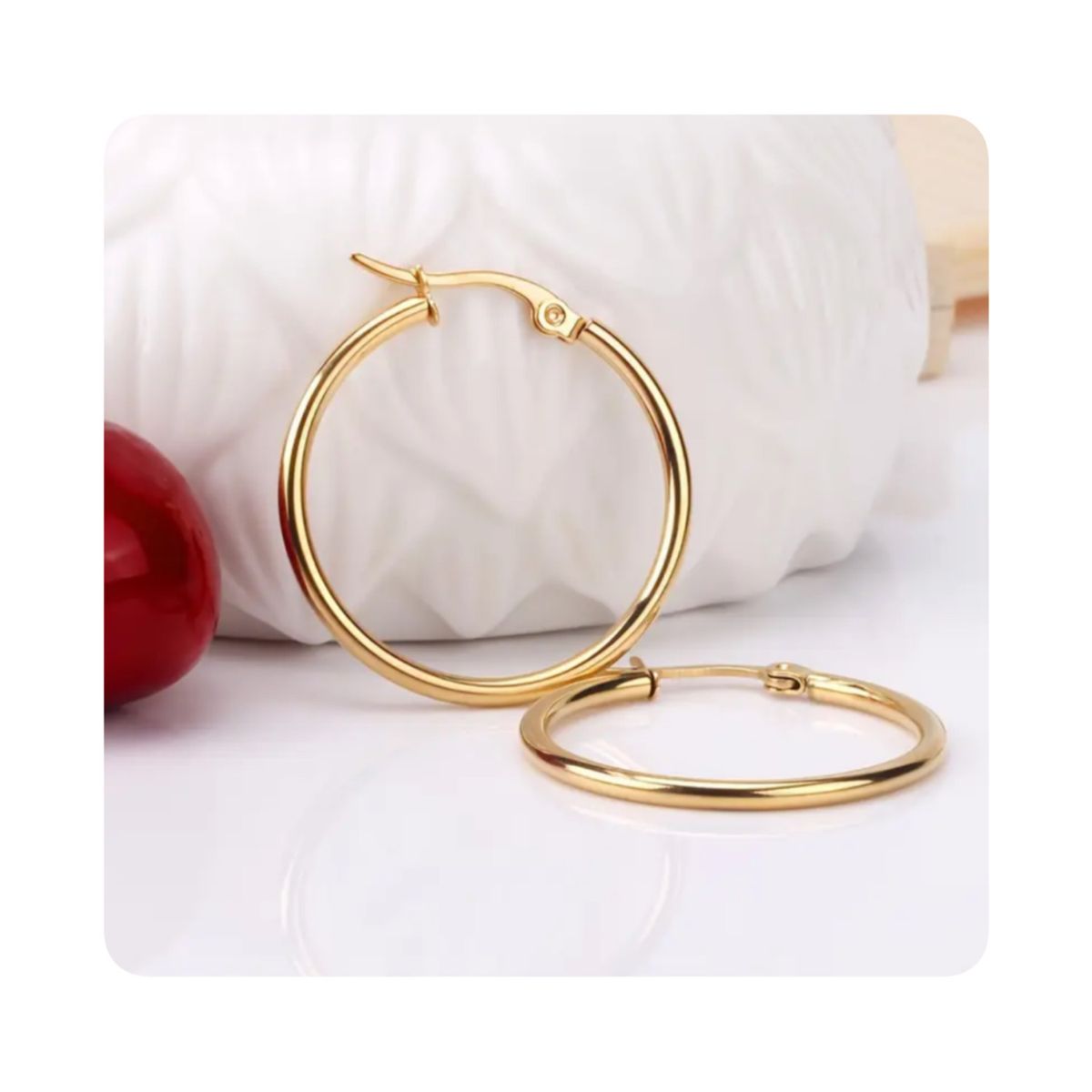 GENERICO - Aretes Acero - Argollas Lisa Mediana Dorada