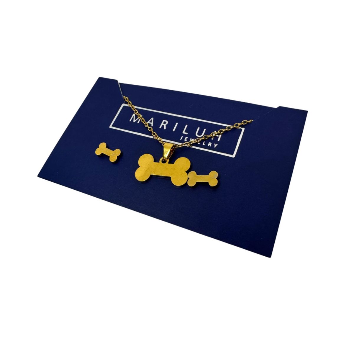 GENERICO - Pack Acero Collar con dije y Aretes - Huesito Full Dorado