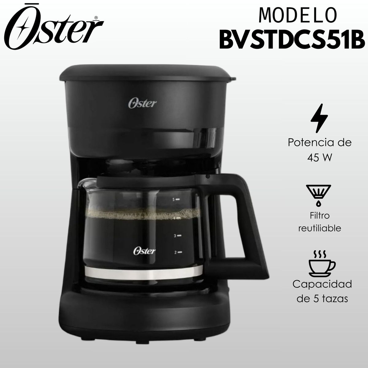 OSTER - Cafetera Oster 5tz de filtro reutilizable BVSTDCS51B