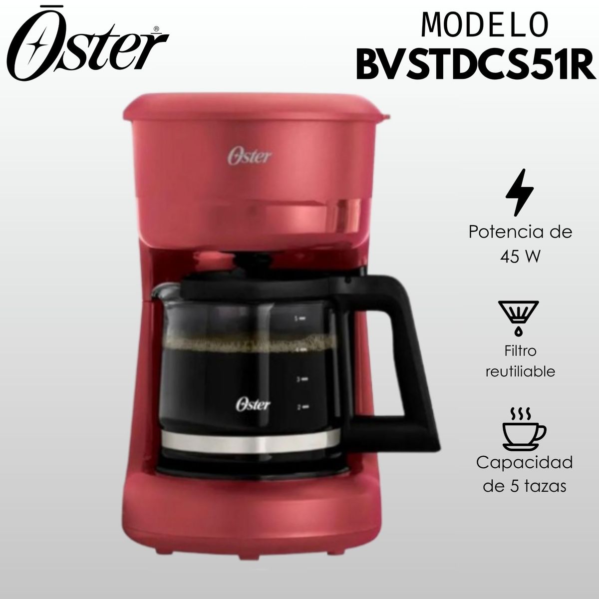 OSTER - Cafetera Oster 5tz de filtro reutilizable BVSTDCS51R