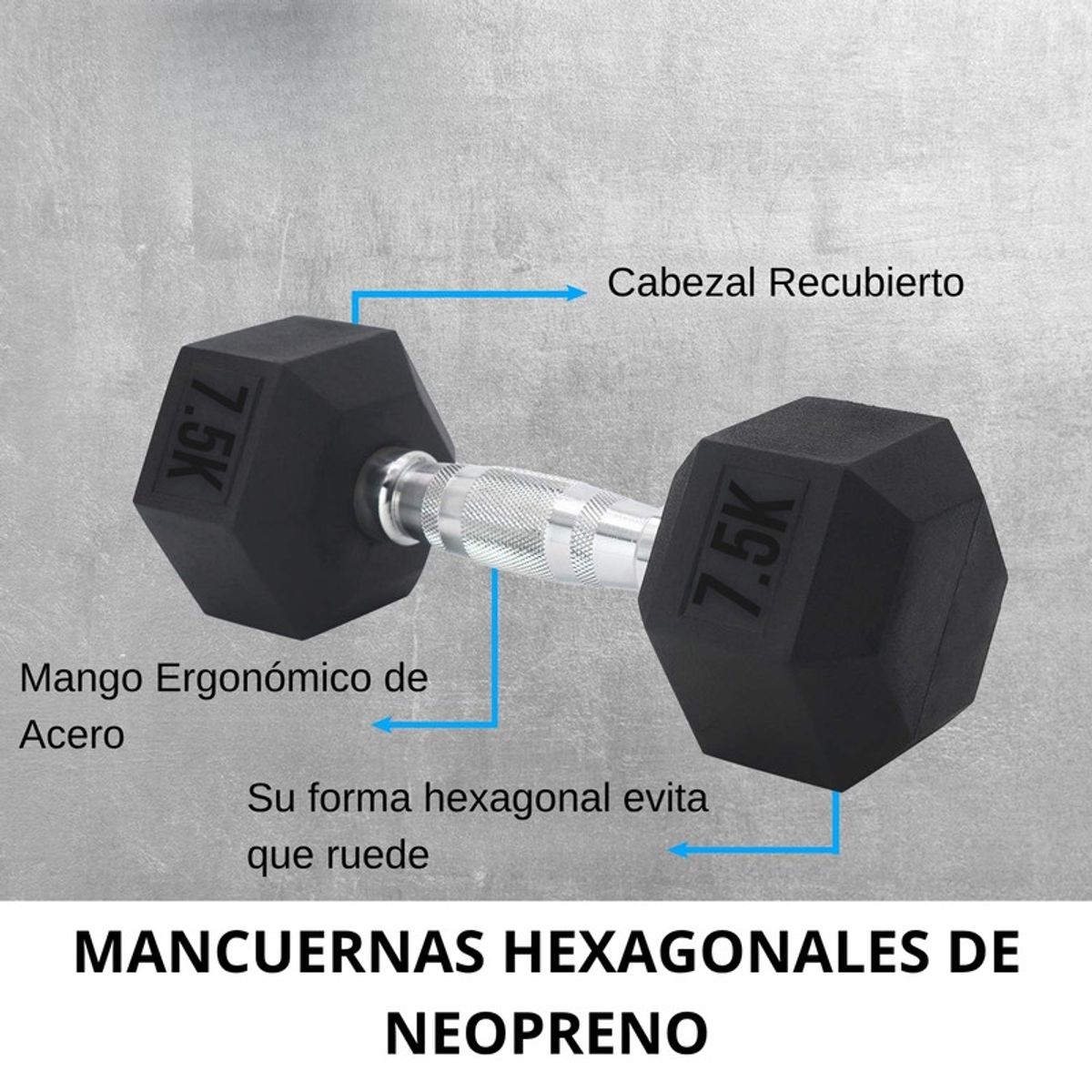 PENTHA - Mancuerna Pesa Hexagonal Cromada y de Caucho 7 . 5 Kg