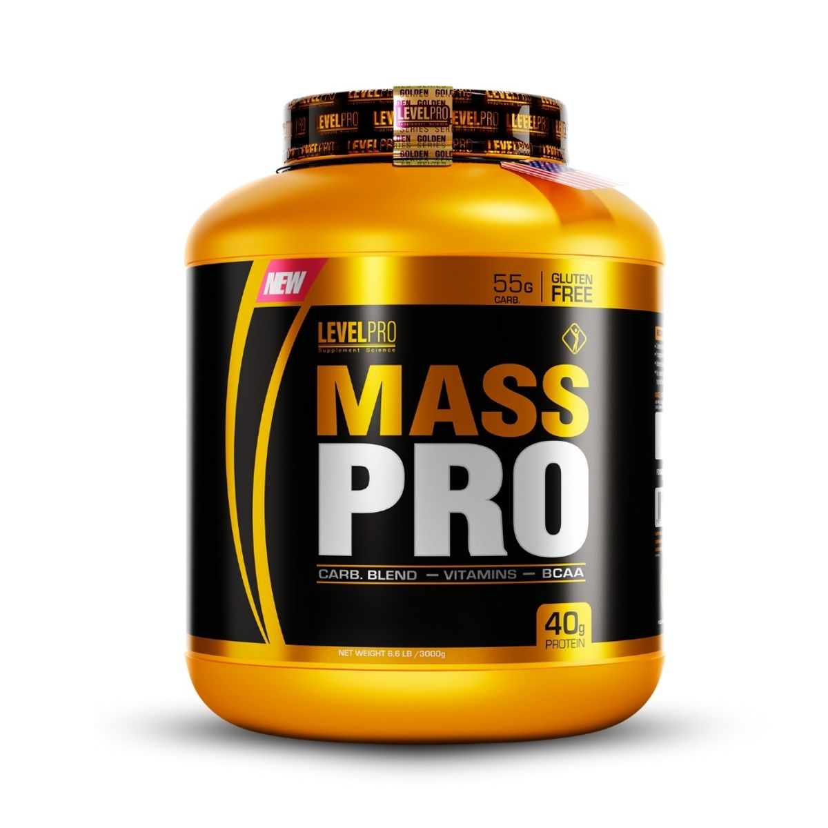LEVEL PRO - Proteína Mass Pro 3kg Chocolate+Creatina Level Pro 250Gr+Straps