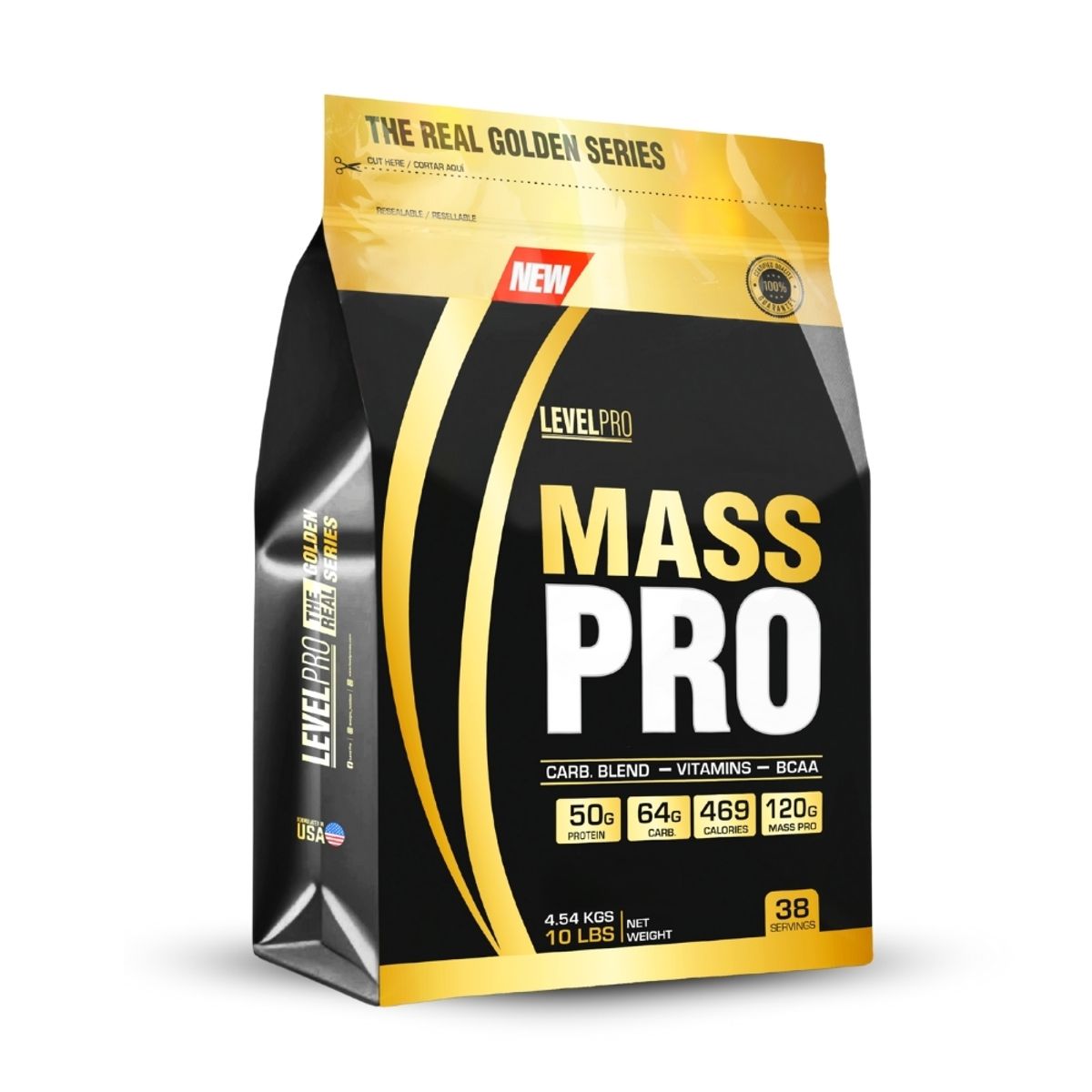 LEVEL PRO - Proteína Mass Pro 10 lb Cookies+Creatina Level Pro 250Gr+Straps