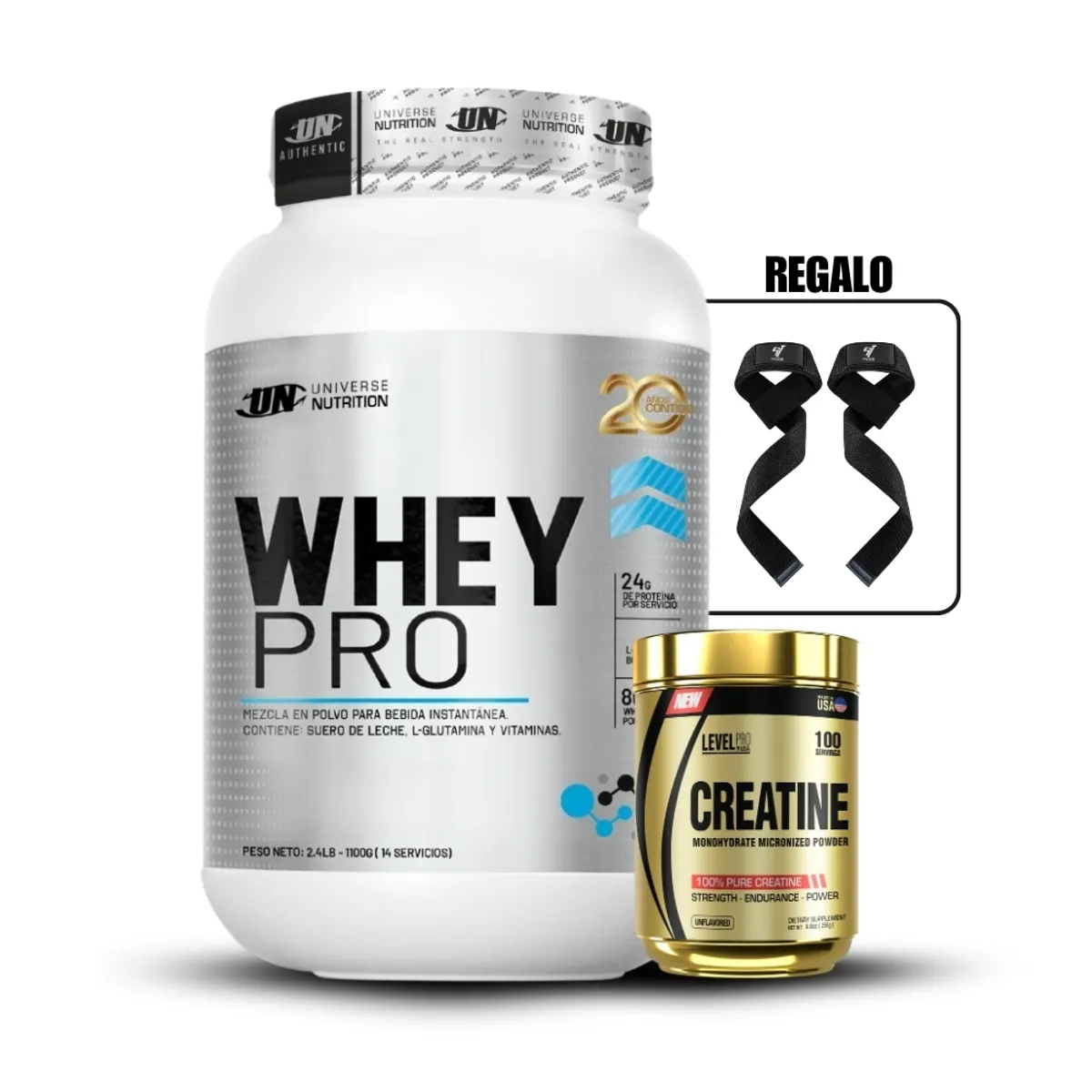 LEVEL PRO - Whey Pro 1.1 kg Cookies+Creatina Level Pro 250GrStraps