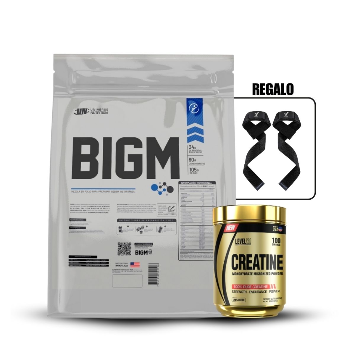 LEVEL PRO - Proteína UN Bigm 5 Kg Cookies+Creatina Level Pro 250GrStraps