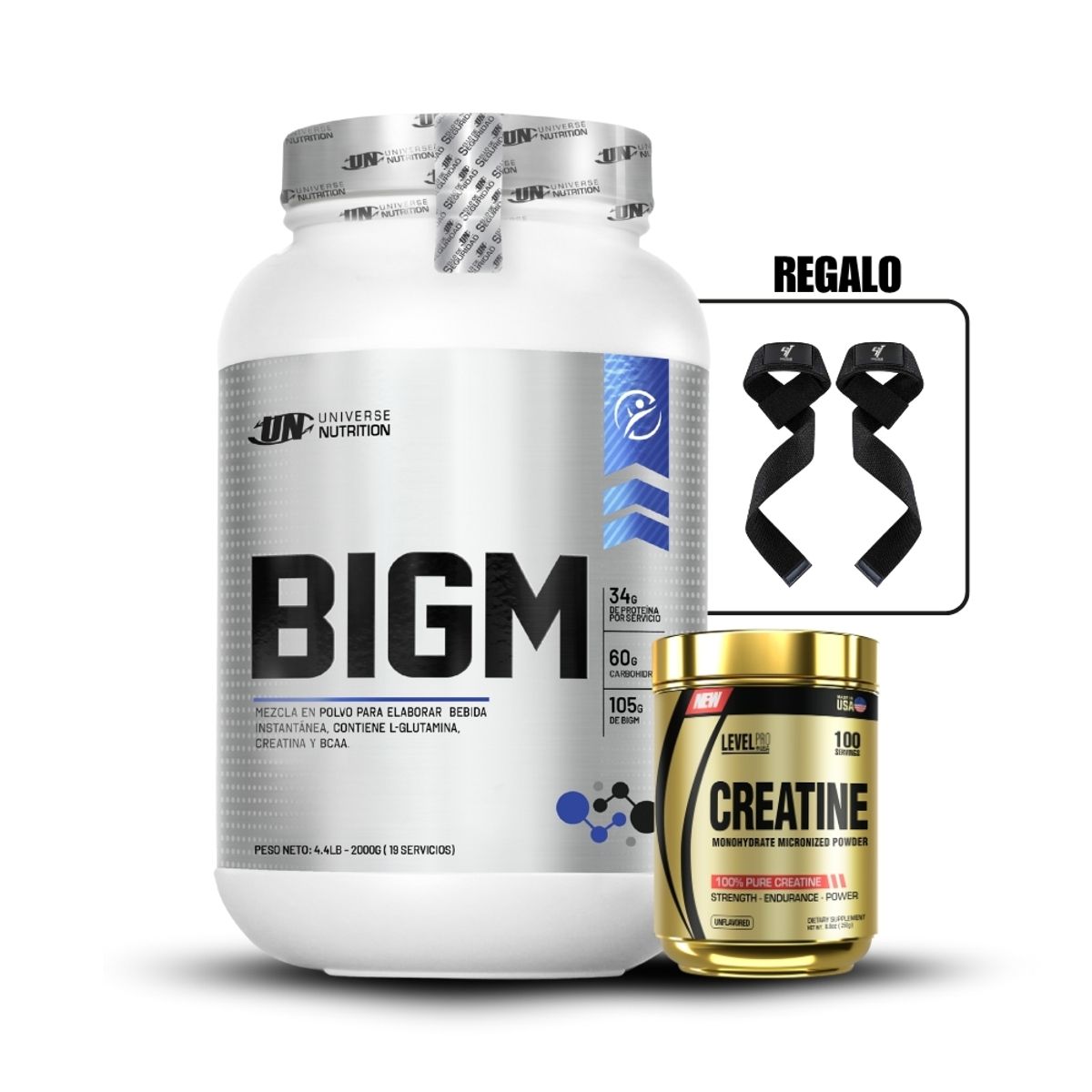 Level Pro - Proteína UN Bigm 2 Kg Cookies+Creatina Level Pro 250GrStraps
