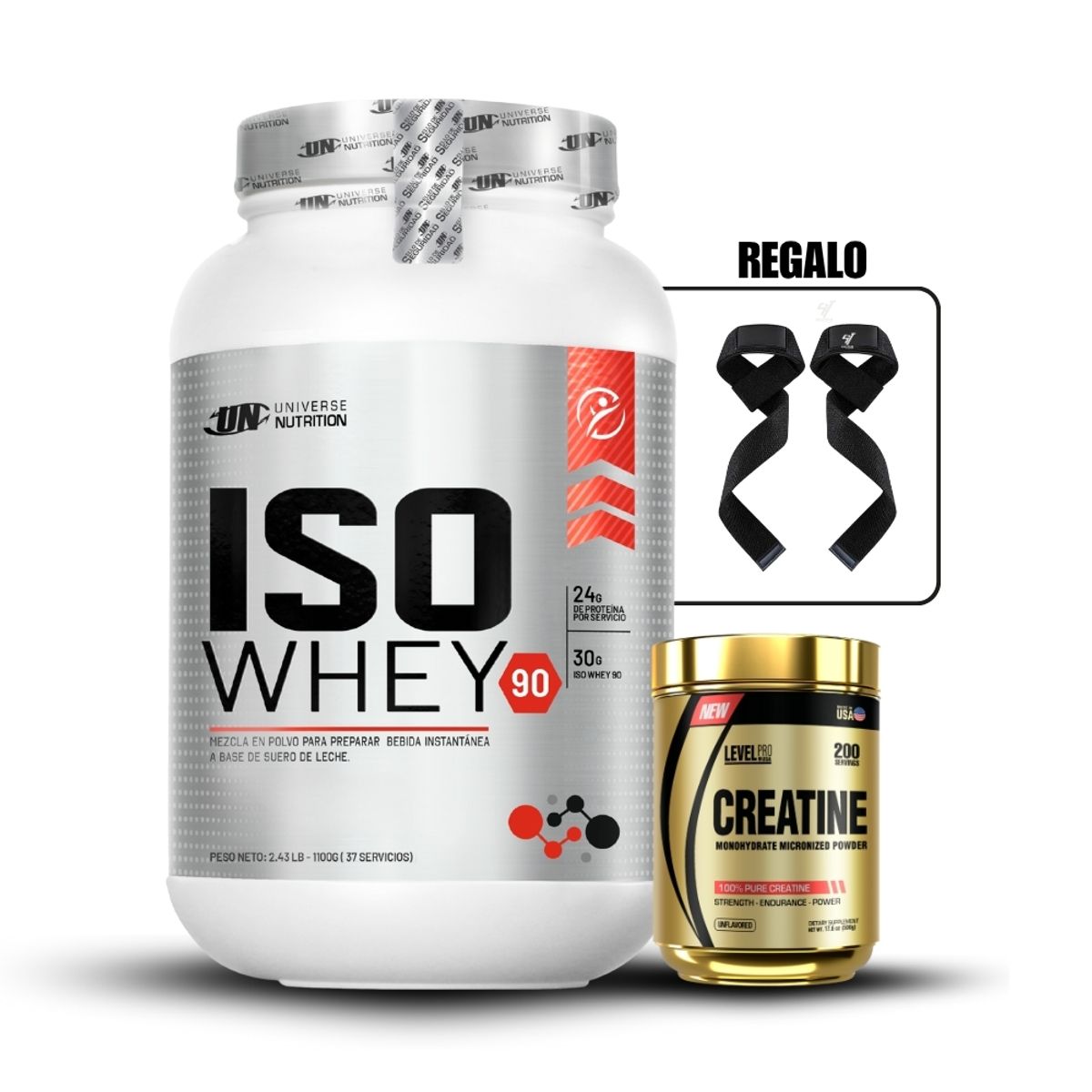 LEVEL PRO - Iso Whey 90 de 1.1 kg Cookies+Creatina Level Pro 250Gr+Straps