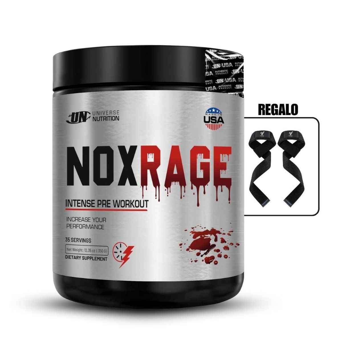 UNIVERSE NUTRITION - Pre Entreno UN Nox Rage 350Gr Citrus Punch+Straps