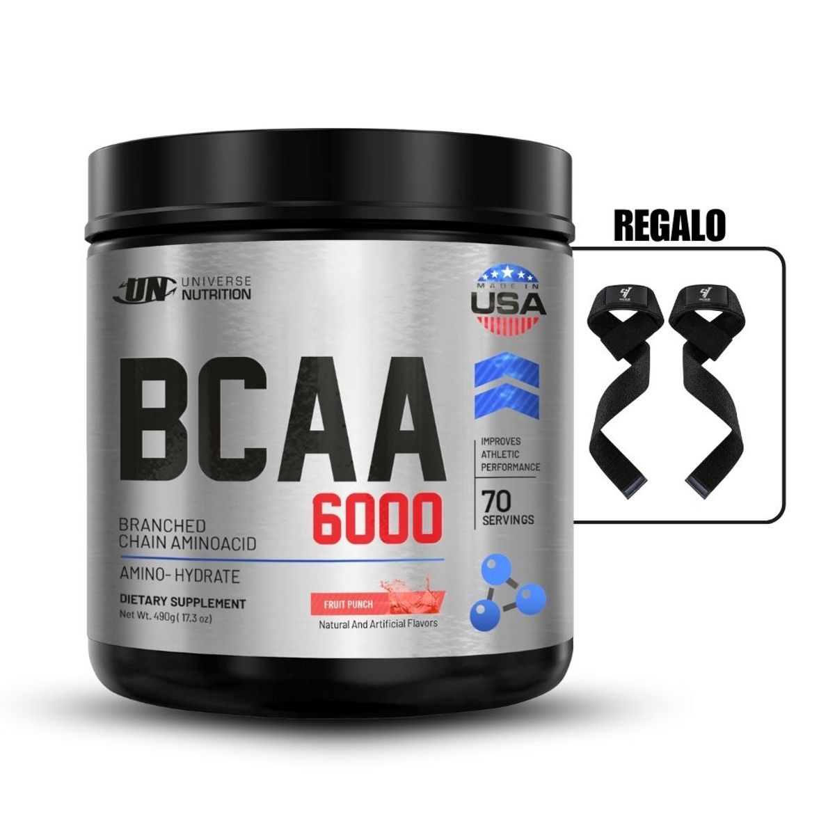 UNIVERSE NUTRITION - Aminoácidos Pro Bcaa UN 6000 490Gr Fruit Punch+Straps