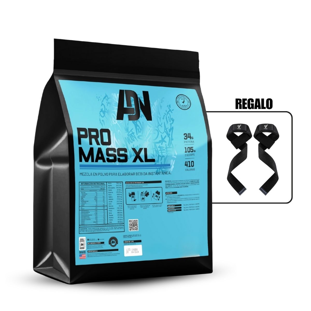 ADN - Proteína Pro mass xl 3kg Cookies+Straps
