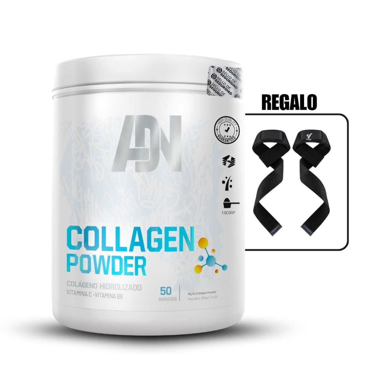ADN - Colageno hidrolizado Collagen Powder 500gr Naranja+Straps