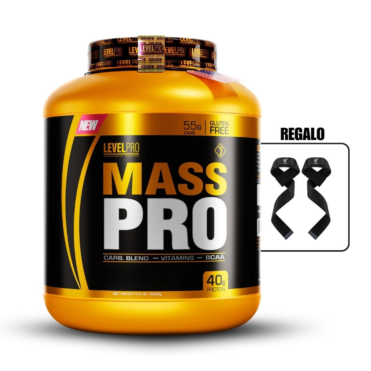 LEVEL PRO - Proteína Mass Pro 3kg Cookies+Straps