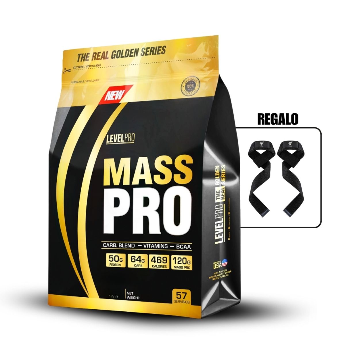 LEVEL PRO - Proteína Mass Pro 6.81 kg Chocolate+Straps