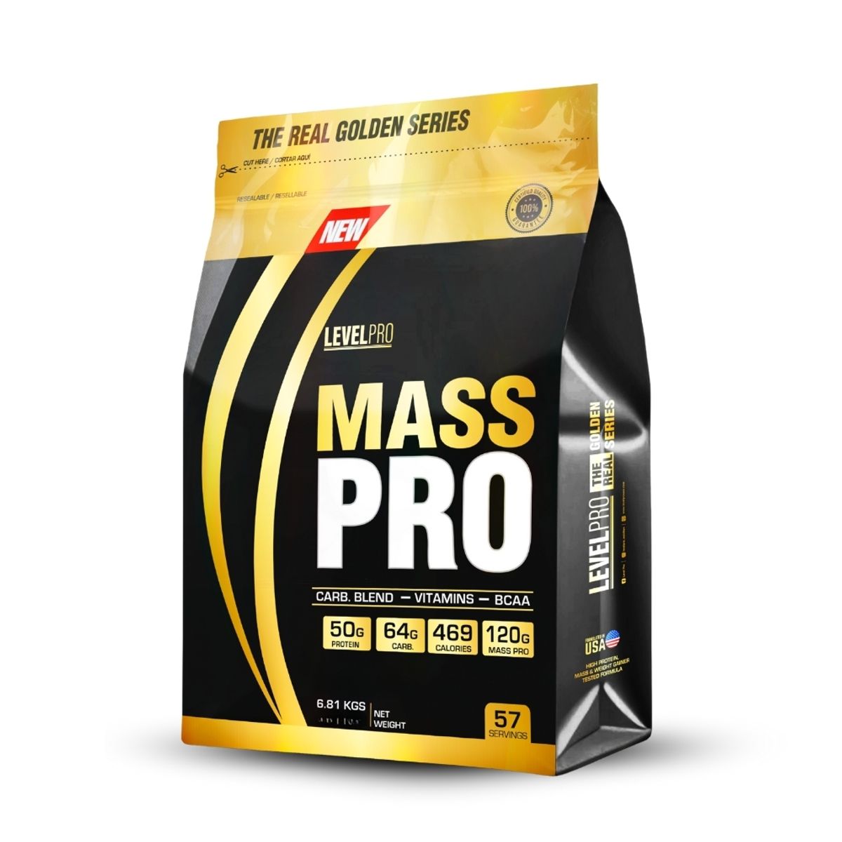 LEVEL PRO - Proteína Mass Pro 6.81 kg Chocolate+Straps