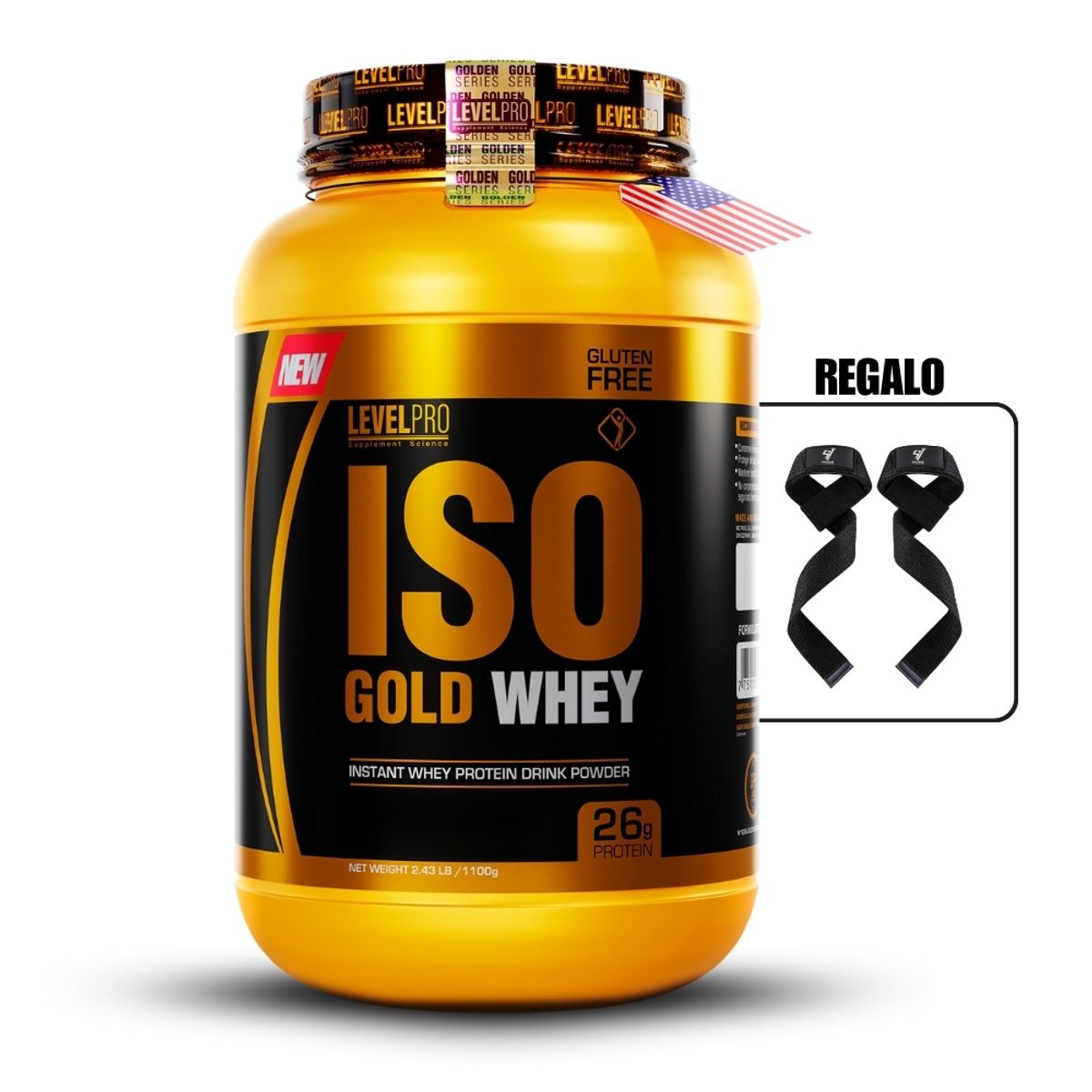 LEVEL PRO - Iso Gold Whey de 1kg Chocolate+Straps