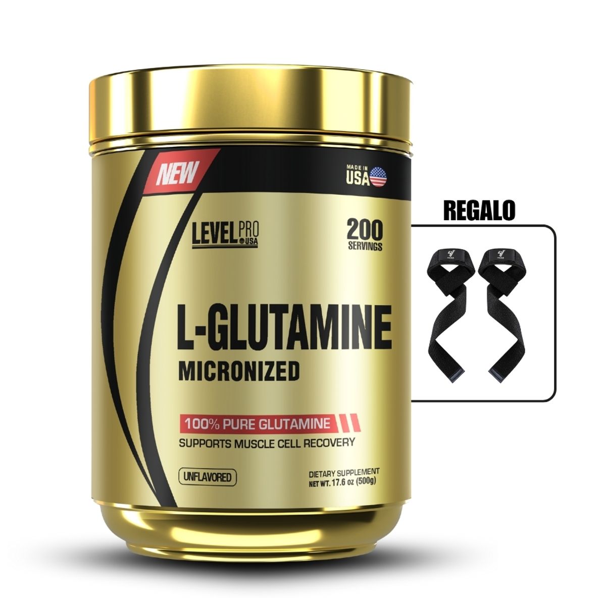 LEVEL PRO - Glutamina Micronizada Level Pro 500Gr+Straps