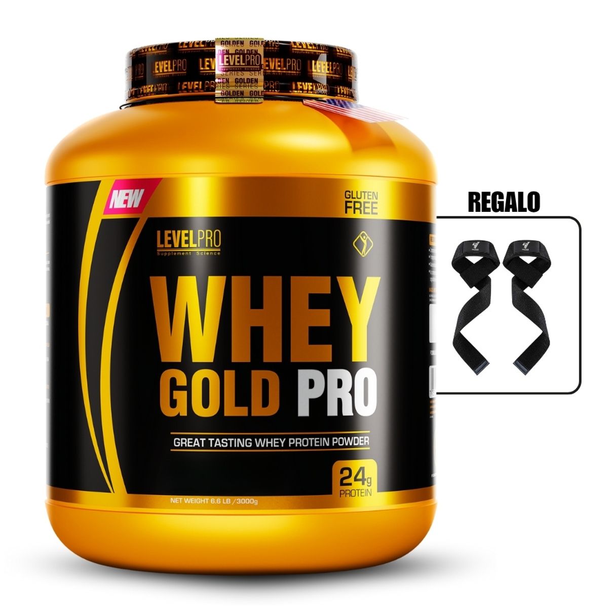 LEVEL PRO - Whey Gold Pro 3kg Vainilla+Straps