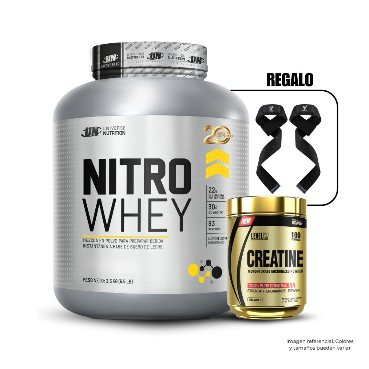 LEVEL PRO - Nitro Whey 2.5 kg Vainilla+Creatina Level Pro 250GrStraps