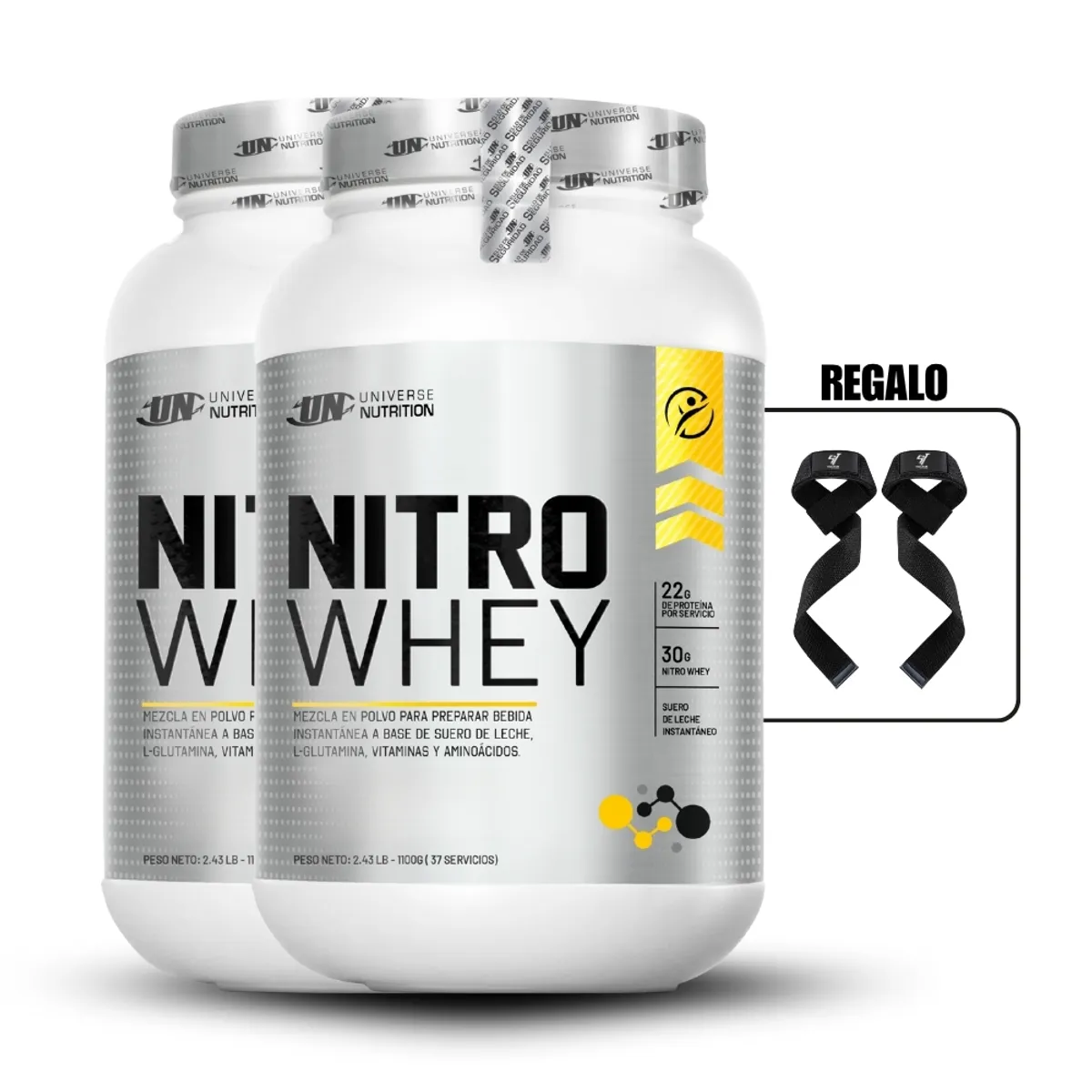 UNIVERSE NUTRITION - Nitro Whey de 1.1 kg Chocolate Pack X2+Straps