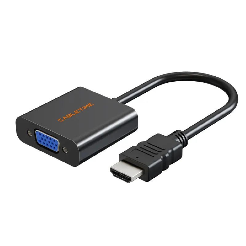 GENERICO - Adaptador de HDMI macho a VGA hembra carcasa ABS CABLETIME CP52B