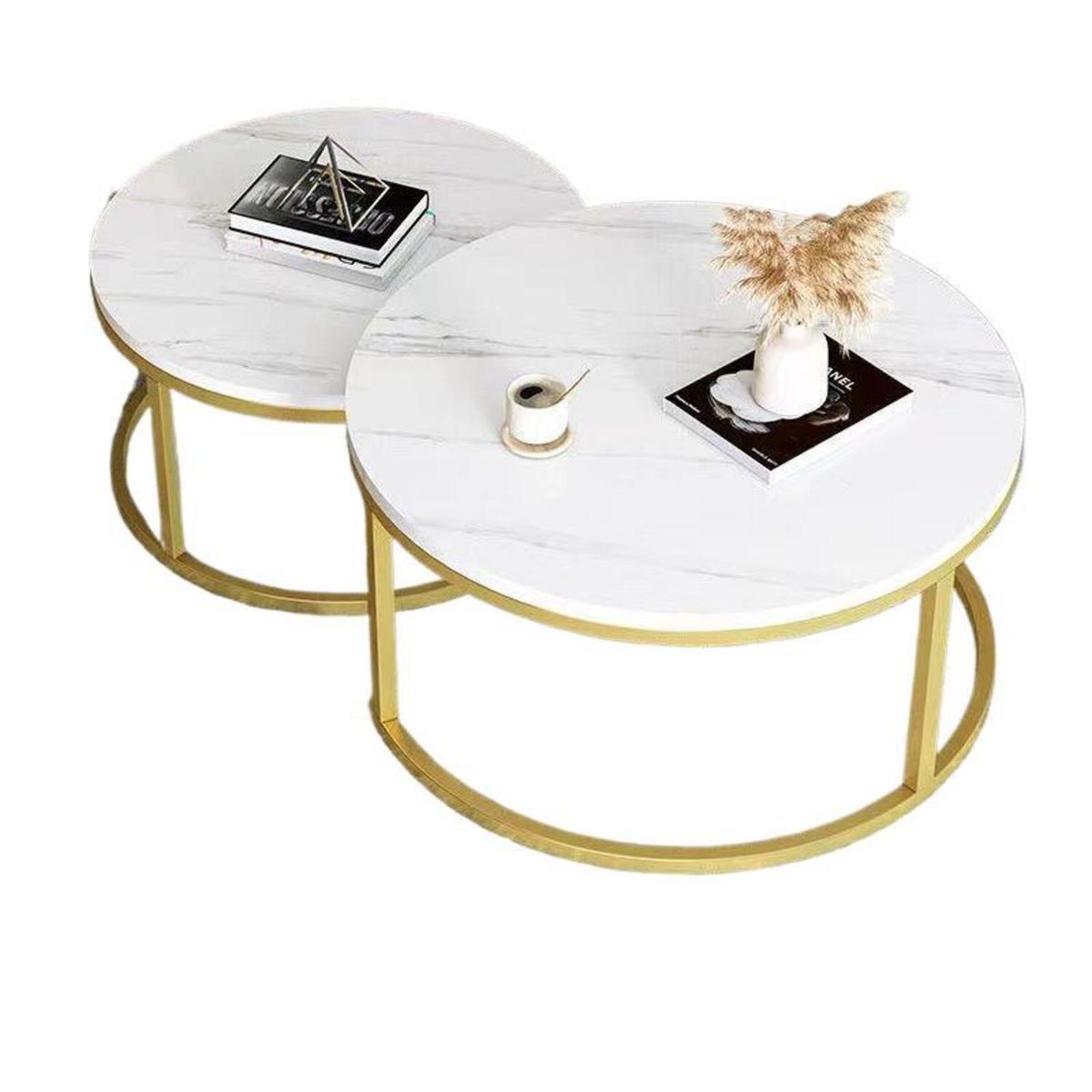 GENERICO - Mesa De Centro 2 Piezas Moderna Sala De Estar Con Marco Redondo