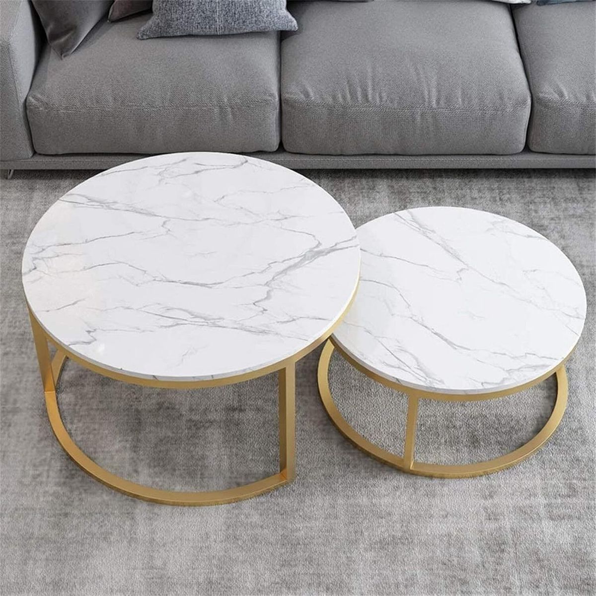 GENERICO - Mesa De Centro 2 Piezas Moderna Sala De Estar Con Marco Redondo